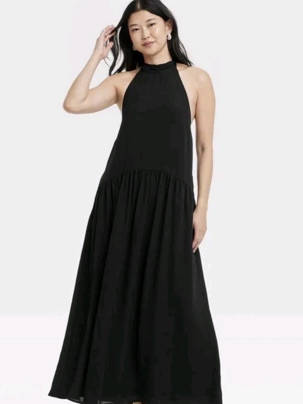 a new day Black Halter Maxi Dress with Tiered Skirt